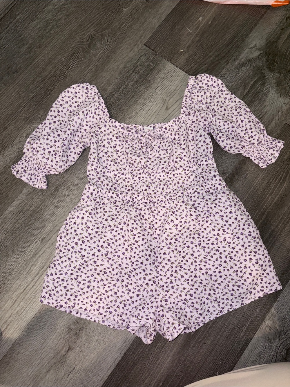 Old Navy Lavender Floral Smocked Puff-Sleeve One-Piece Romper